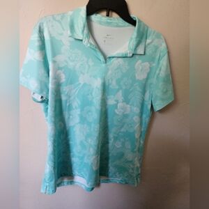 Nike Floral Polo Shirt in Light Blue Large